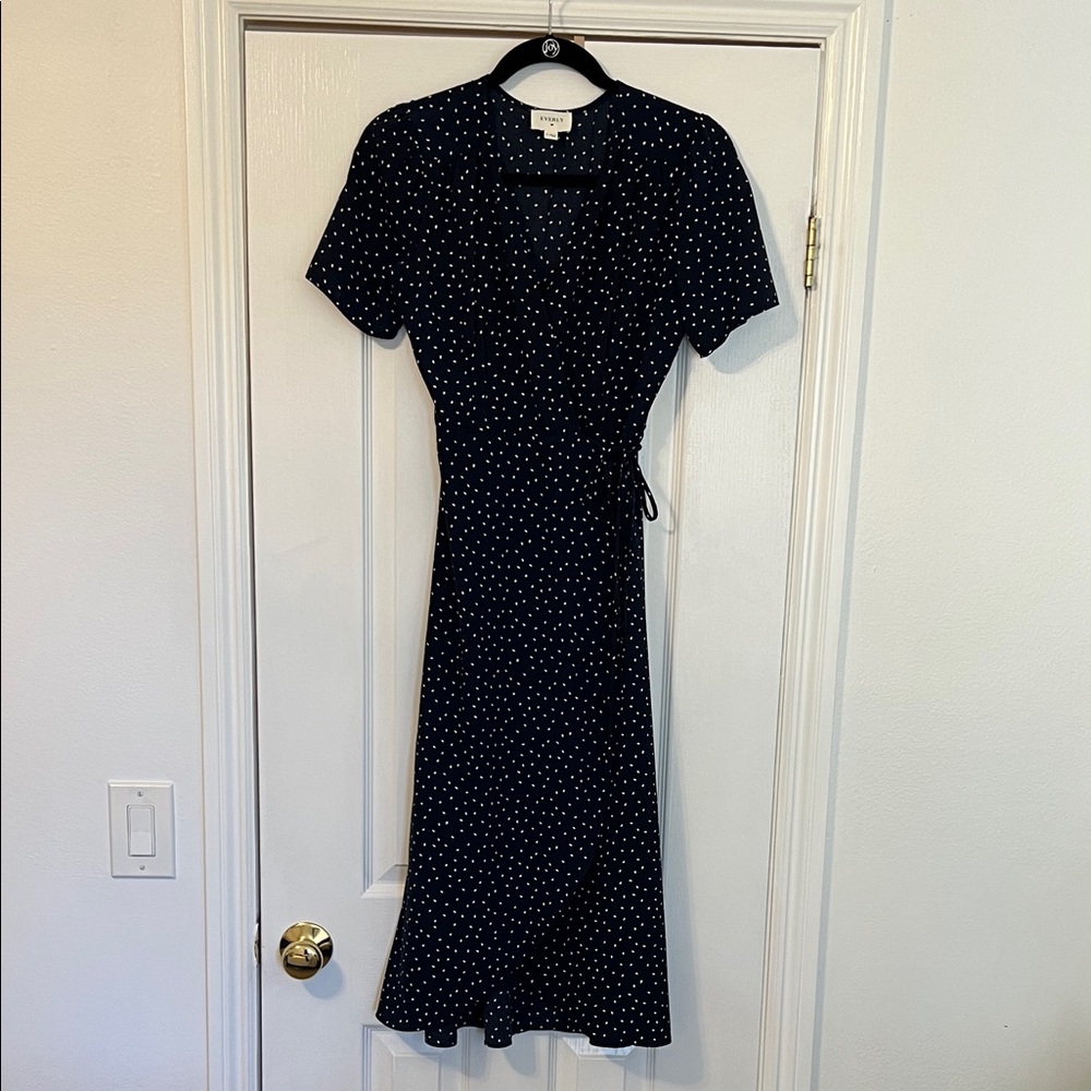 Everly Navy and White Polka Dot Midi Dress